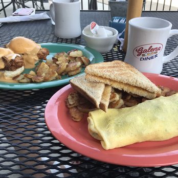 Galena Diner - Chicken Benny with home fries and omelet with home fries and toast - Diners Near Me - Galena, Ohio
