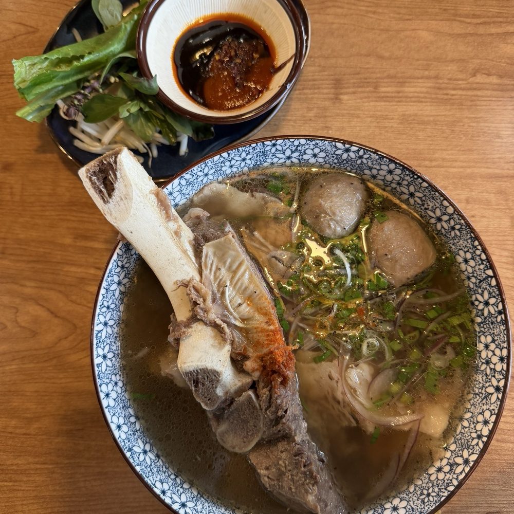 The pho with beef bone (extra 3 bucks). Not really worth it for the upgrade. Sauce all kinda mixed together.