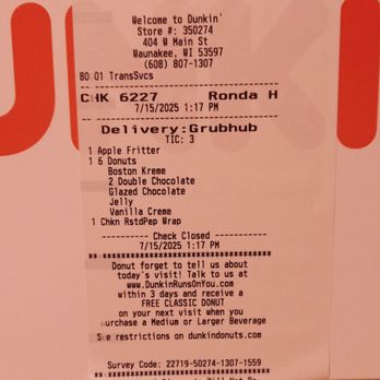 Dunkin' - What I ordered - Donuts Near Me - Waunakee, Wisconsin