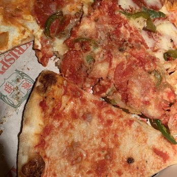 Krispy Pizza - Peeled back the cheese to find said toppings - Pizza Near Me - Jersey City, New Jersey