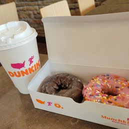 Strawberry frosted and chocolate glazed with a coffee