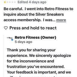 Owner's response. Owner's response.
