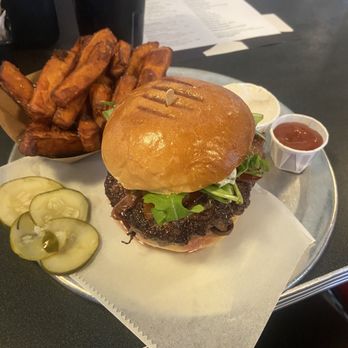 Moo Creamery - Bacon & Blue Burger + Organic Sweet Potato Fries - Burgers Near Me - Bakersfield, California