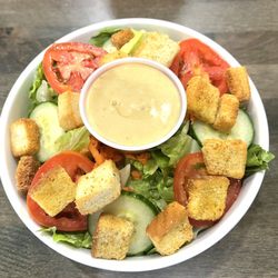 Baked - Yummy side salad big enough for two to share.
