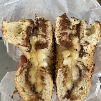 Village Bagels - Bagel with Chocolate Hazelnut and Banana - Delis Near Me - Westport, Connecticut Village Bagels - Bagel with Chocolate Hazelnut and Banana - Delis Near Me - Westport, Connecticut