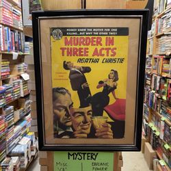 Chamblin Bookmine - The glorious cover of a 1954 Avon paperback of Agatha Christie's Murder in Three Acts in the Mystery aisles