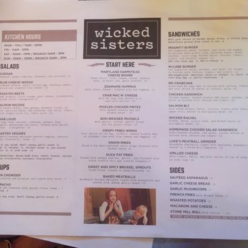 Wicked Sisters - Main dinner menu - American Near Me - Baltimore, Maryland Wicked Sisters - Main dinner menu - American Near Me - Baltimore, Maryland