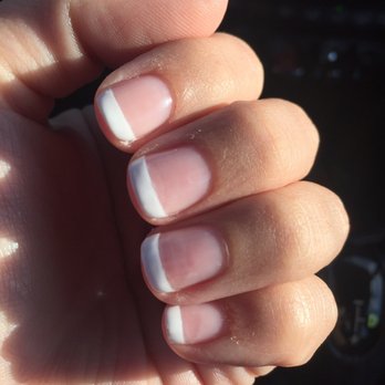 Nail Trix - The horrible French I got done here. Not straight and smeared white paint in the middle of my nails. Not happy - Nail Salons Near Me - Morgantown, West Virginia