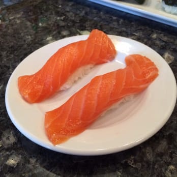 Super Sushi - Salmon Nigiri - A little extra thickness and fresh wasabi would have been nice. - Sushi Bars Near Me - Carlsbad, California Super Sushi - Salmon Nigiri - A little extra thickness and fresh wasabi would have been nice. - Sushi Bars Near Me - Carlsbad, California