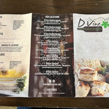 Dvine Mediterranean Experience - Brea - Menu (Mar 2023) - Mediterranean Near Me - Brea, California