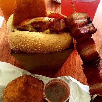 Brisbane Market Place - Breaky sandwich, pork belly shish kabobs, giant samosa and fruit teas ohh myyyy - Farmers Market Near Me - Rocklea, QLD