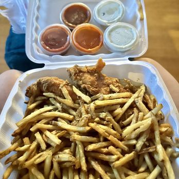 Kiki's Chicken Place - Two fresh tenders & fries galore (with 5 sauces I ordered) - Salad Near Me - Sacramento, California Kiki's Chicken Place - Two fresh tenders & fries galore (with 5 sauces I ordered) - Salad Near Me - Sacramento, California