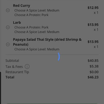 Ruen Pair - The online receipt with the fees added as it's refreshing the page (you can see the blue, refreshing ring) - Thai Near Me - Los Angeles, California Ruen Pair - The online receipt with the fees added as it's refreshing the page (you can see the blue, refreshing ring) - Thai Near Me - Los Angeles, California