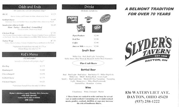 Menu photo 4 Slyder's Tavern Dayton, OH Menu photo 4 Slyder's Tavern Dayton, OH