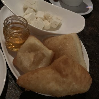 Cafe Bubamara - Appetizer, fried sweet bread (like donuts) with feta cheese and honey. - Modern European Near Me - Clifton, New Jersey