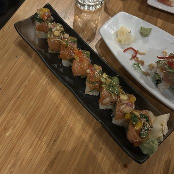 Izakaya Den - New style salmon roll - Japanese Near Me - Denver, Colorado Izakaya Den - New style salmon roll - Japanese Near Me - Denver, Colorado