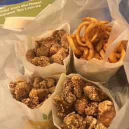Popcorn chicken and curly fries Popcorn chicken and curly fries