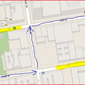 EZ Public Parking - Walking route in blue to Parc 55 hotel. I avoided the yellow highlighted area at night. - Parking Near Me - San Francisco, California EZ Public Parking - Walking route in blue to Parc 55 hotel. I avoided the yellow highlighted area at night. - Parking Near Me - San Francisco, California