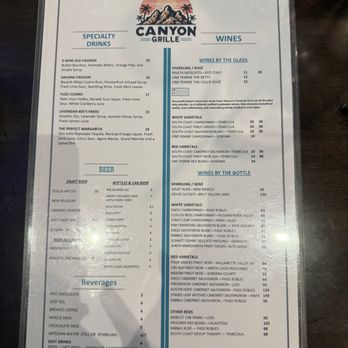 Canyon Grille - Drinks menu as of May 2026 - American Near Me - Escondido, California Canyon Grille - Drinks menu as of May 2026 - American Near Me - Escondido, California