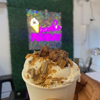 Remixx Ice Cream + Cereal Bar - July 2024 - Small Dairy-Free Vanilla Ice-Cream with butterfinger pieces and a little reese's peanut butter cup ($3.50) - Ice Cream & Frozen Yogurt Near Me - Cleveland, Ohio Remixx Ice Cream + Cereal Bar - July 2024 - Small Dairy-Free Vanilla Ice-Cream with butterfinger pieces and a little reese's peanut butter cup ($3.50) - Ice Cream & Frozen Yogurt Near Me - Cleveland, Ohio