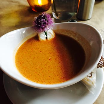 The York - Lobster bisque garnished with some sour cream and a flower. - New American Near Me - Syracuse, New York The York - Lobster bisque garnished with some sour cream and a flower. - New American Near Me - Syracuse, New York