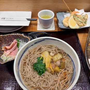 Sora Dining Soba - Kamo Nanban and 3 piece tempura set - Japanese Near Me - San Francisco, California Sora Dining Soba - Kamo Nanban and 3 piece tempura set - Japanese Near Me - San Francisco, California