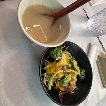 Kim's Sushi - Complimentary miso soup and house salad with ginger dressing - Sushi Bars Near Me - West Orange, New Jersey