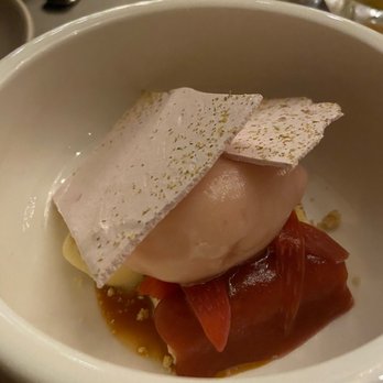 Sepia - Goat cotton cheesecake with chamomile rhubarb sorbet, cajeta - New American Near Me - Chicago, Illinois