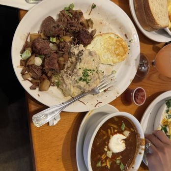 From Scratch Restaurant - Cup of Brisket Chili (and combined the biscuits and gravy, eggs, and side of corn beef hash in another plate) - Breakfast & Brunch Near Me - Carmel, California From Scratch Restaurant - Cup of Brisket Chili (and combined the biscuits and gravy, eggs, and side of corn beef hash in another plate) - Breakfast & Brunch Near Me - Carmel, California