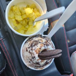 a bowl of ice cream and a bowl of pineapple a bowl of ice cream and a bowl of pineapple