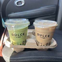 Iced Blueberry Matcha and Vanilla iced Latte