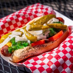 Wally's Weenie Wagon - Chicago hot dog dragged through the garden