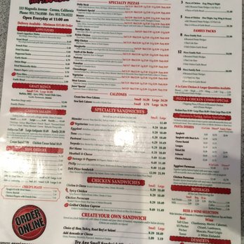 Graziano's Corona - Menu as if 2/14/19 - Pizza Near Me - Corona, California