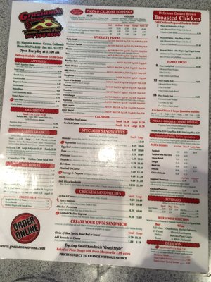 Menu photo 5 Graziano's Corona Corona, CA