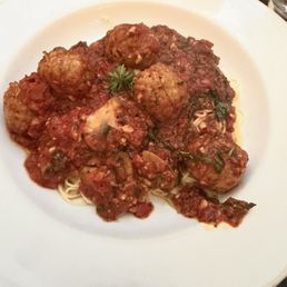 Angel Hair pasta with fabulous sauce and excellent meatballs