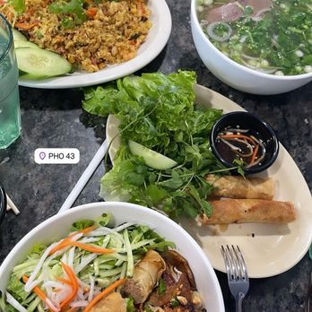 PHO 43 - House fried rice. Egg roll. Brisket pho. Pork vermicelli - Vietnamese Near Me - Phoenix, Arizona PHO 43 - House fried rice. Egg roll. Brisket pho. Pork vermicelli - Vietnamese Near Me - Phoenix, Arizona