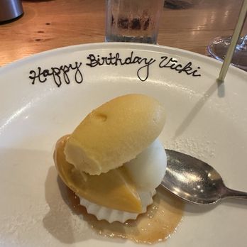 Aria - My sorbet dessert and the bare table. - New American Near Me - Atlanta, Georgia