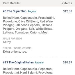 My order as placed via the app.