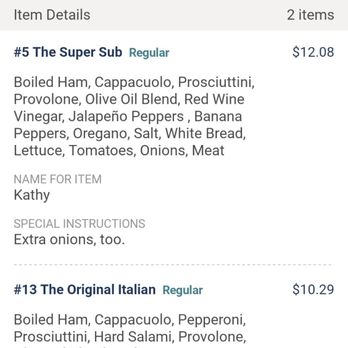 Jersey Mike's Subs - My order as placed via the app. - Fast Food Near Me - Fraser, Michigan