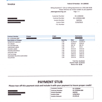 JK Moving Services - This was our final invoice.  As you can see the price raised by almost 30% from the estimate (after they acquired our property). - Movers Near Me - Sterling, Virginia