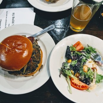 Hibernian Restaurant & Pub - Black bean burger and a side salad - Irish Near Me - Raleigh, North Carolina
