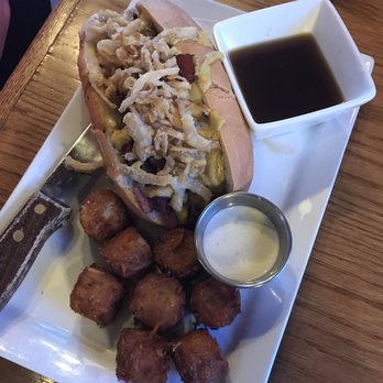 Highland Tavern - Pastrami dip and tavern tots with au jus and homemade ranch! - Bars Near Me - Denver, Colorado Highland Tavern - Pastrami dip and tavern tots with au jus and homemade ranch! - Bars Near Me - Denver, Colorado