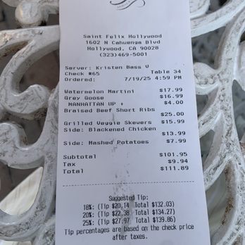 Saint Felix - Bill w/o a Service charge (Nice) ! - New American Near Me - Los Angeles, California