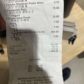 Naksan BBQ - Service Fee? - Korean Near Me - Boston, Massachusetts