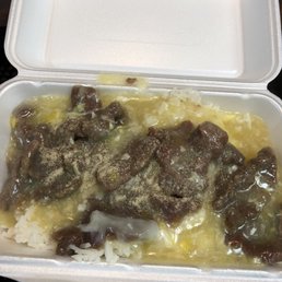 Beef and Egg swirl on rice Beef and Egg swirl on rice