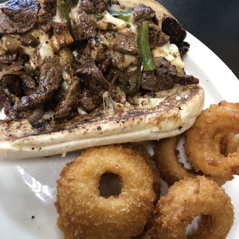 Fast Eddy's Quick Mideast - Derby Fillies with steak and onion rings. - Middle Eastern Near Me - Jacksonville, Florida