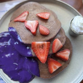 Lulu's Waikiki - Ube mochi pancakes with ube coconut syrup - Burgers Near Me - Honolulu, Hawaii