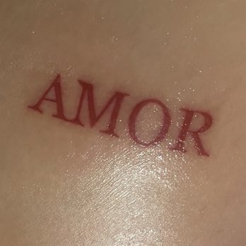 Ink Myth Tattoo - Red ink fine line "Amor" - Tattoo Near Me - Wildomar, California Ink Myth Tattoo - Red ink fine line "Amor" - Tattoo Near Me - Wildomar, California