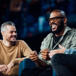 Zorzi Creative - Capturing conversations with Tyler Perry and Scott Harrison at Catalyst Atlanta.
