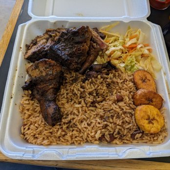 Caribbean Kitchen - Large jerk chicken. Comes with rice 'n beans, slaw and plantains. - Caribbean Near Me - Fort Worth, Texas